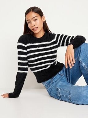 COZY FUZZY STRIPE EYELASH SWEATER Coquette Balletcore Soft Girl Minimalist